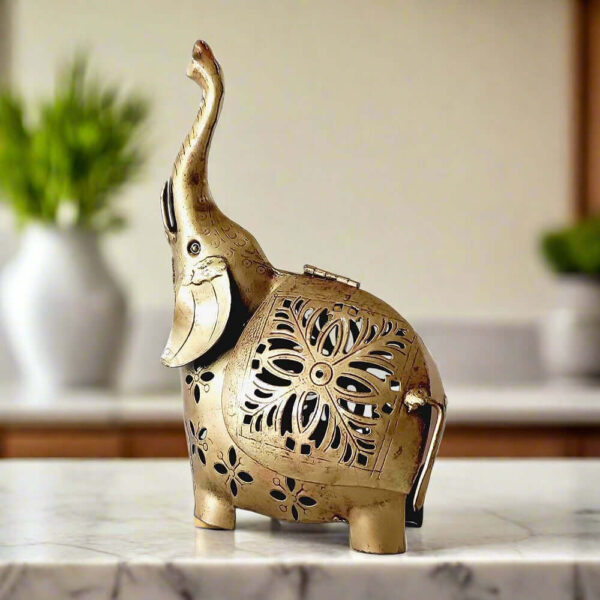 Handcrafted & Antique Metal Elephant T-Light Holder Showpiece Candle Stand Table Decor for For Home and Office Decor