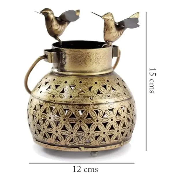 Handcrafted Metal Mini Bird Lantern Antique Gold Plated Iron Dhoop T-Light Holder Showpiece for Home And Garden Decor