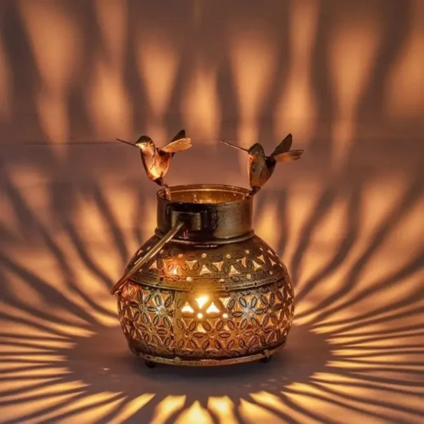 Handcrafted Metal Mini Bird Lantern Antique Gold Plated Iron Dhoop T-Light Holder Showpiece for Home And Garden Decor