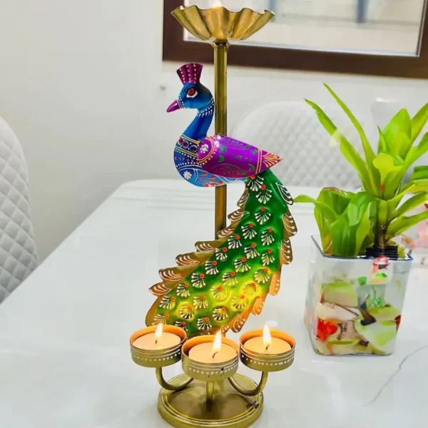 Metal Peacock T light Candle Holder