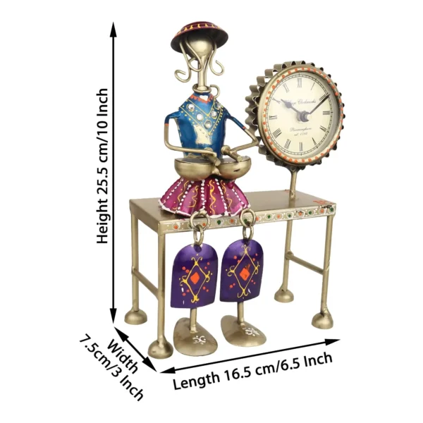 Decorative Sitting Doll With Clock In Metal
