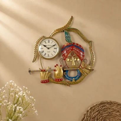 handcrafted krishna wall hanging clock