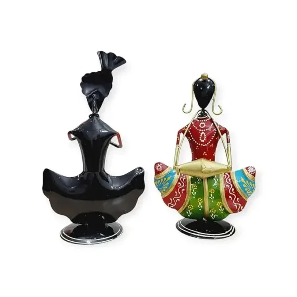 Handpainted Metal Rajasthani Couple Musician's Showpiece Table Decor for Home Decoration, Diwali Gift and Return Gift