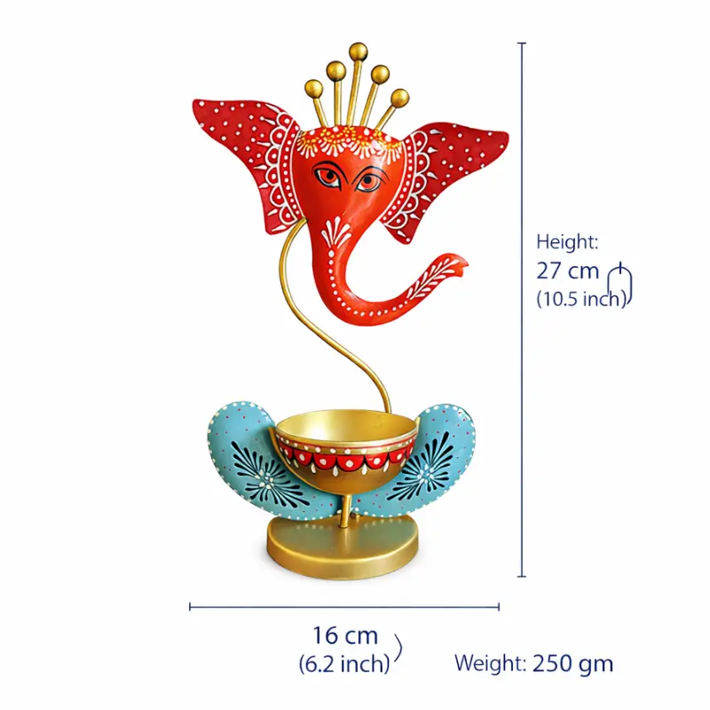 Ganesh T-Light Candle Holder | Handcrafted Decorative Ganesh T-Light Candle Holder for Diwali, Puja Room, Festive Home Decor & Gifting