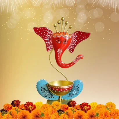 Handcrafted Decorative Ganesh T-Light Candle Holder for Diwali, Puja Room, Festive Home Decor & Gifting