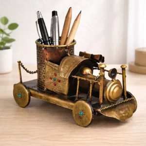 Handcrafted iron train engine pen stand showpiece
