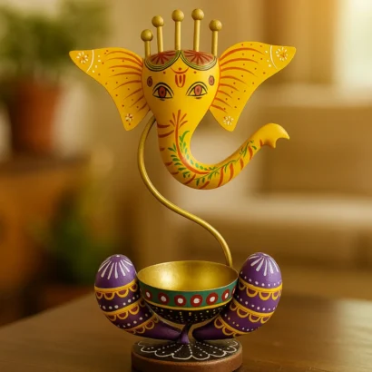 Handmade Ganesh T-Light Candle Holder for Diwali, Puja Room, Festive Home Decor & Gift