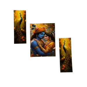 Radha Krishna Wall Painting Set of 3 (18 x 12 inch) | Peacock Theme HD Print Frames | Premium Spiritual Wall Decor for Living Room, Bedroom & Home Temple