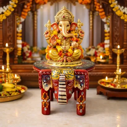 red decorative wooden elephant stool indian handicraft