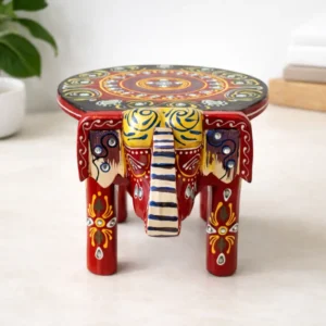 red hand painted wooden elephant chowki for mandir