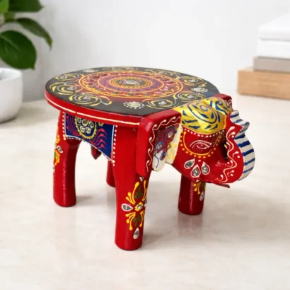 red handcrafted wooden elephant stool 6 inch