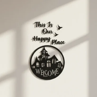 Circular Welcome Wall Decor with House Design