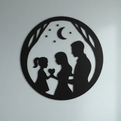 Family love wall art parents and child silhouette