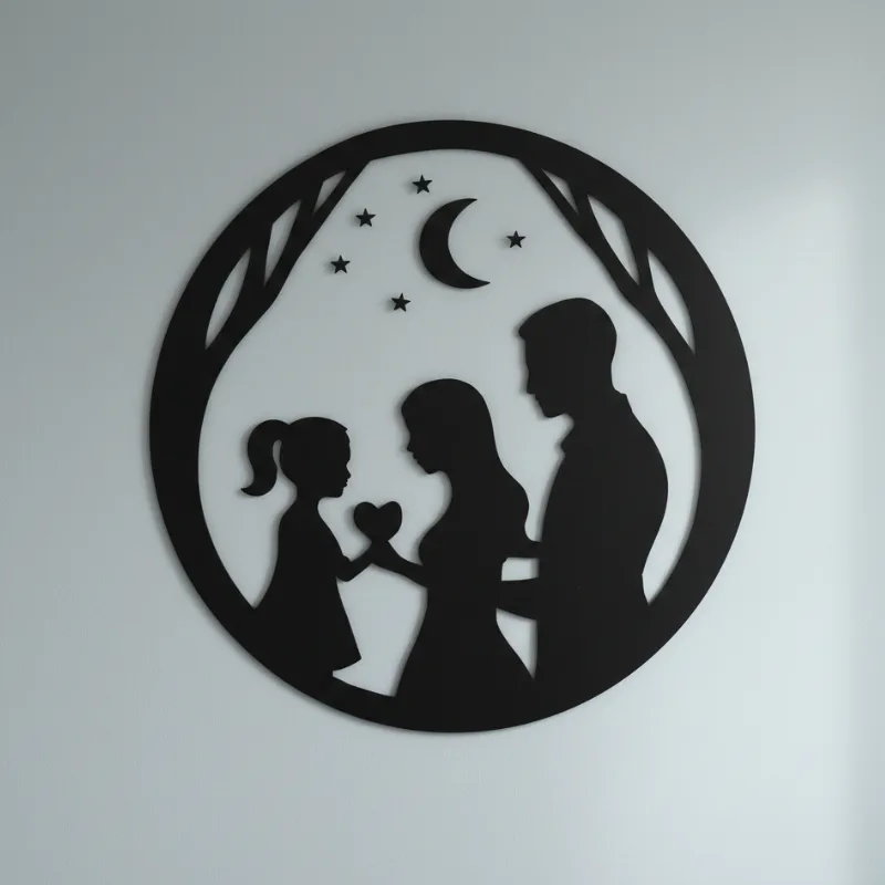 Family love wall art parents and child silhouette