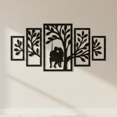 Romantic couple tree wall art 5 panel design
