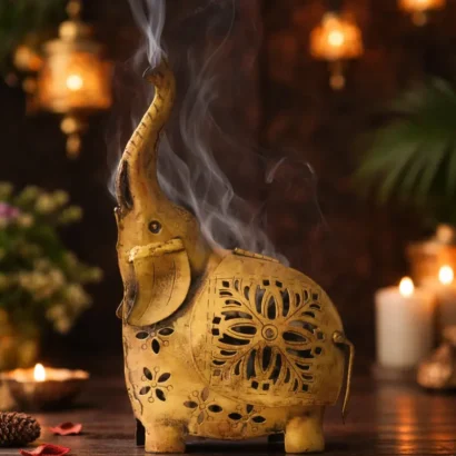 Antique Finish Brass Elephant Incense Holder