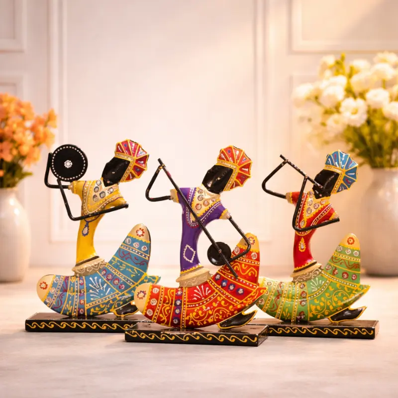 Traditional Indian folk art musician statues home decor