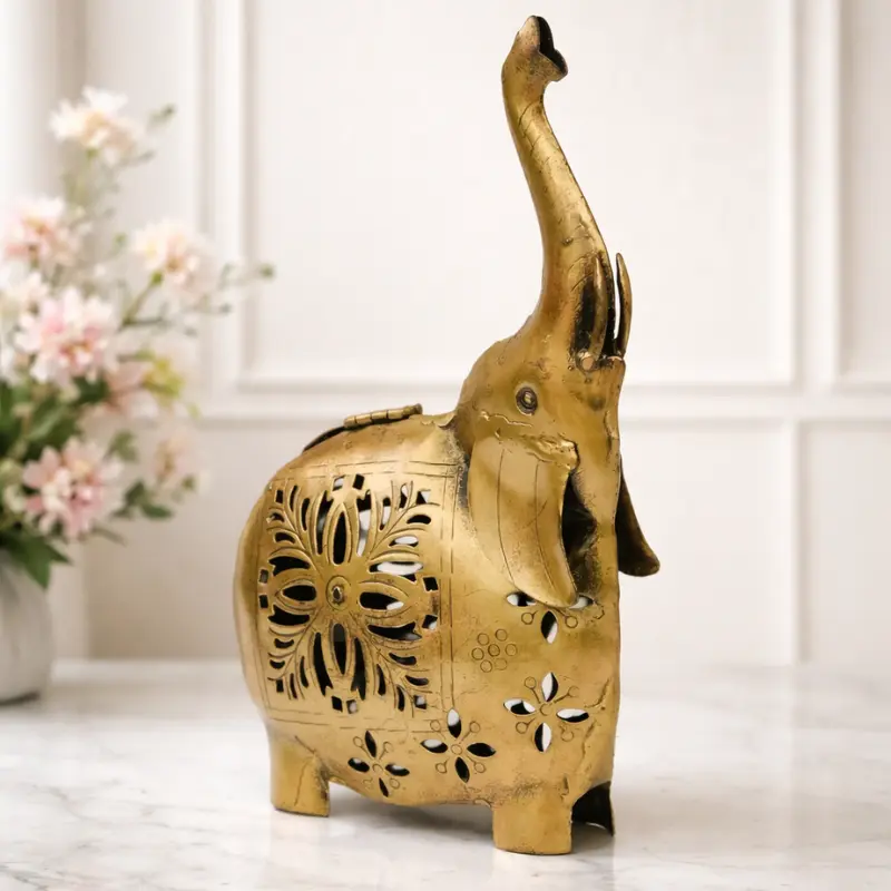 metal elephant t-light holder golden