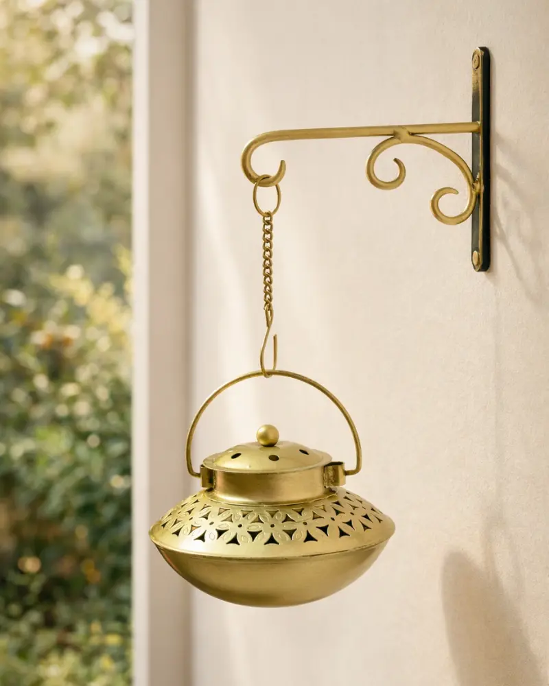 Antique brass finish lantern with chain