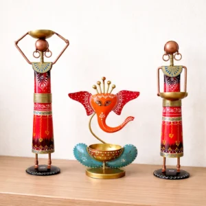 ganesh diya with tribal candle stands