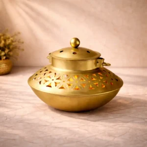 tabletop metal t-light holder lantern with candle