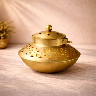 tabletop metal t-light holder lantern with candle