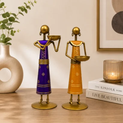 Handcrafted metal Labour Lady candle holder