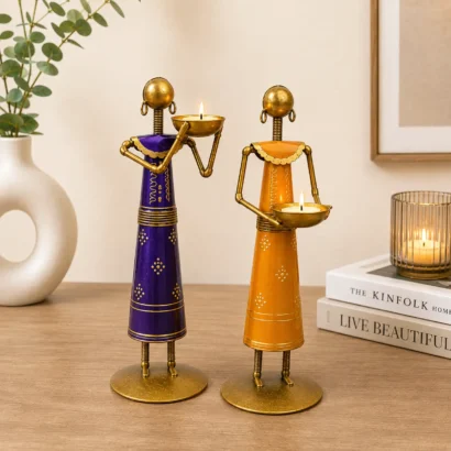 Labour Lady T-Light Holder with lit candle